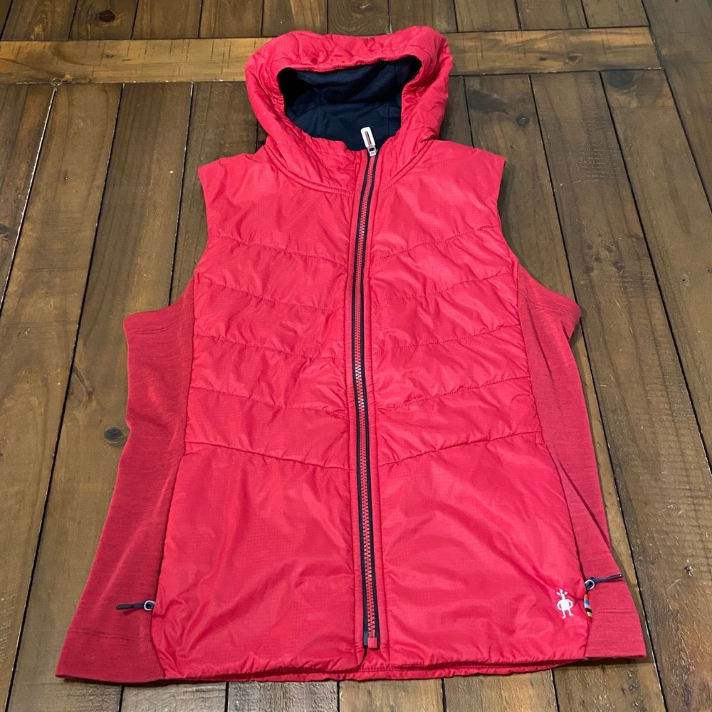 Smartwool Corbet 120 Quilted Hooded Vest Womens Medium Red Merino Wool Blend